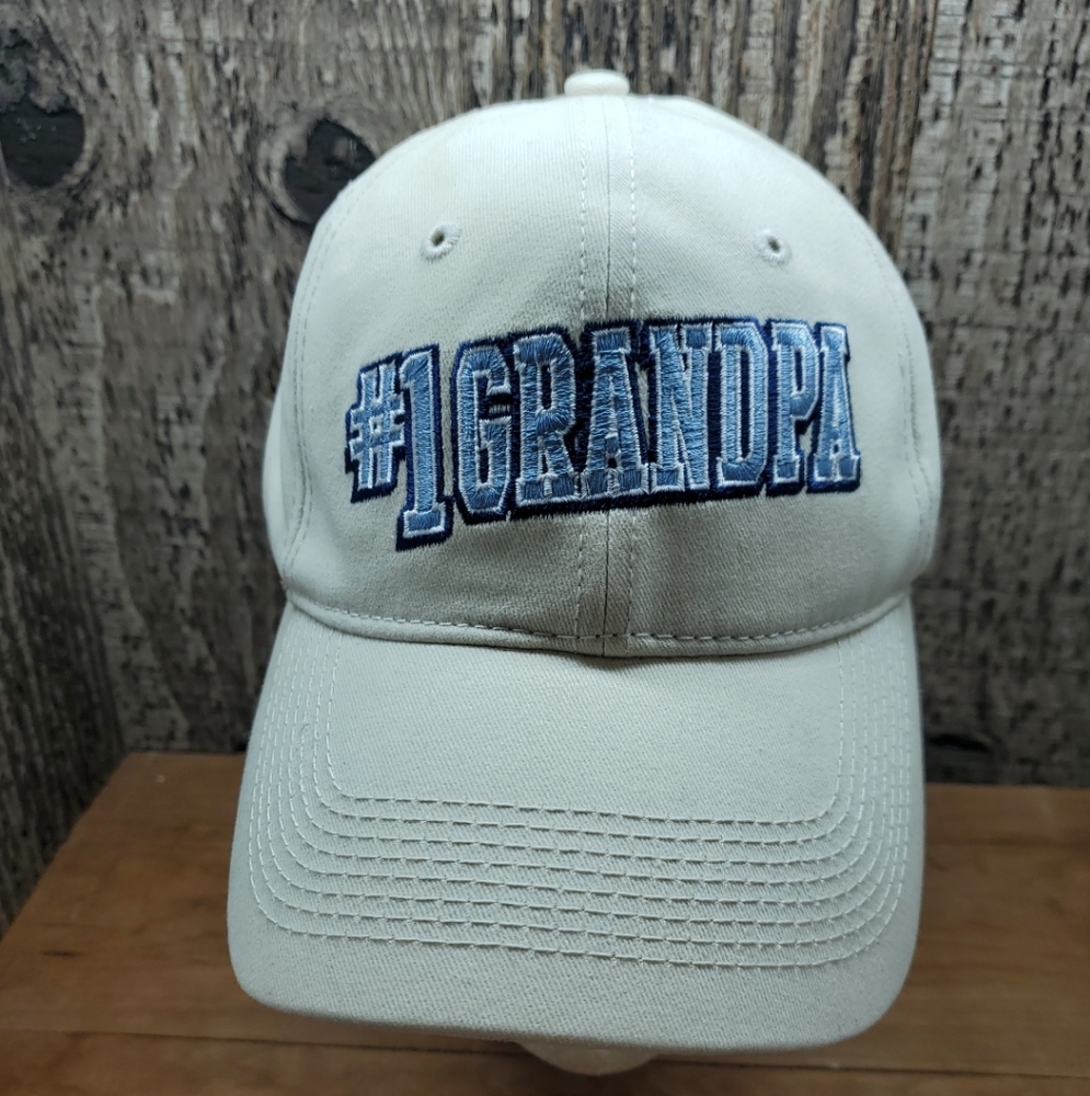 #1 GRANDPA 100% Cotton Adjustable Baseball Dad Hat Cap Light Beige One Size